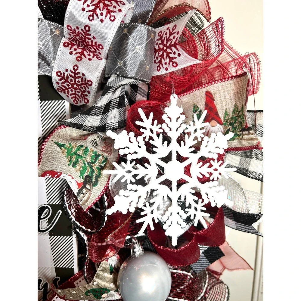Handmade Christmas Gnome for the Holidays Ribbon Door Wreath 26 ins LED XLW7